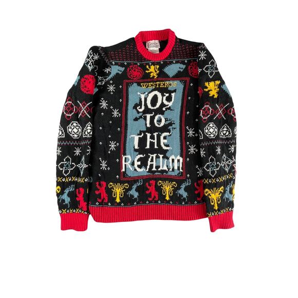 Game of Thrones Christmas Sweater Mens Small Black Knit Pullover Realm Westeros - Picture 1 of 7
